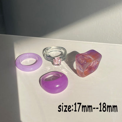 sengpan gifts for her  New Colourful Transparent Resin Acrylic Rhinestone Geometric Square Round Rings Set for Women Jewelry Travel Gifts