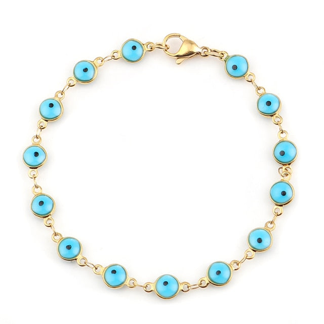 sengpan Hot Sale 304 Stainless Steel Bracelets Turkish Eye Bracelets Colorful Enamel Evil Eye Bracelet For Women Man Jewelry Gifts