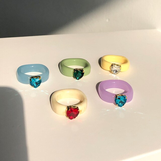 sengpan christmas wishlist gifts for her  New Korean Transparent Colourful Acrylic Resin Rhinestone Geometric Square Round Rings Set for Women Party Jewelry