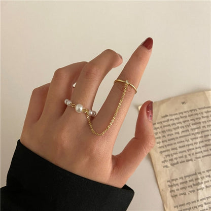 sengpan Bohemian Gold Butterfly Rings Set For Women Girls Pearl Resin Flower Cross Chain Finger Rings Jewelry Party