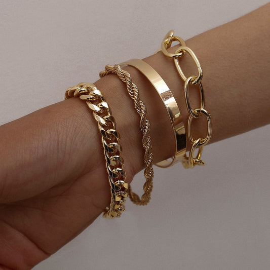 sengpan gifts for women  4pcs Punk Curb Cuban Chain Bracelets Set for Women Miami Boho Thick Gold Color Charm Bracelets Bangles Fashion Jewelry