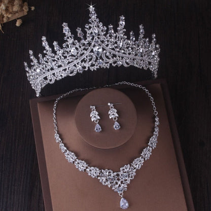 sengpan bridal jewelry set for wedding Gorgeous Silver Color Crystal Bridal Jewelry Sets Fashion Tiaras Crown Earrings Choker Necklace Women Wedding Dress Jewelry Set