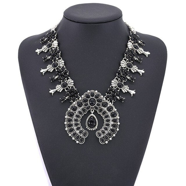 sengpan Christmas wishlist Indian Silvery Chain Squash Flower Necklaces Ethnic  Bohemia Tribal Big Chunky Statement Pendant for Women Moon Maxi Jewelry