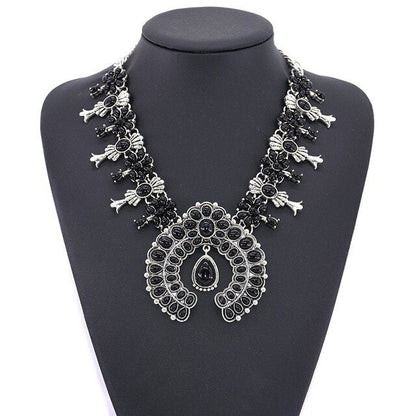 sengpan Christmas wishlist Indian Silvery Chain Squash Flower Necklaces Ethnic  Bohemia Tribal Big Chunky Statement Pendant for Women Moon Maxi Jewelry