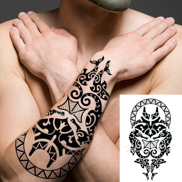 sengpan Waterproof Temporary Tattoo Sticker Tribal totem band Fake Tatto Personality Flash Tatoo Waist Arm Foot Tato for Girl Women Men