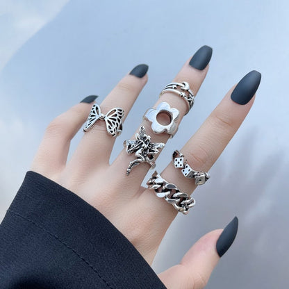 sengpan Christmas gifts for her Aprilwell 6 PCs Gothic Silver Color Ring Set For Women Aesthetic Costume Retro Jewelry Anxiety Chunky Gadgets Free Shipping