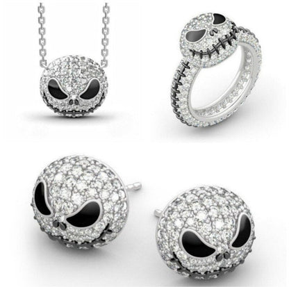 sengpan Christmas wishlist The Nightmare Before Christmas Ring Sally Jack Skellington Ring Jewelry Crystal Ring Necklace Pendant Skull Stud Earrings Set