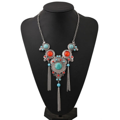 sengpan Christmas wishlist Indian Silvery Chain Squash Flower Necklaces Ethnic  Bohemia Tribal Big Chunky Statement Pendant for Women Moon Maxi Jewelry