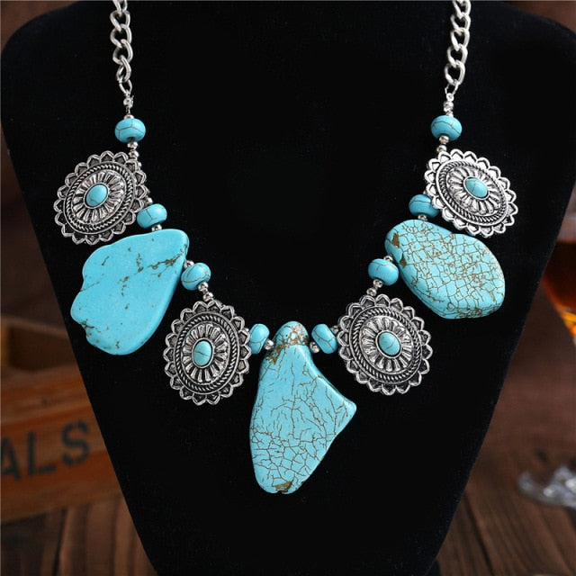 sengpan Christmas wishlist Indian Silvery Chain Squash Flower Necklaces Ethnic  Bohemia Tribal Big Chunky Statement Pendant for Women Moon Maxi Jewelry