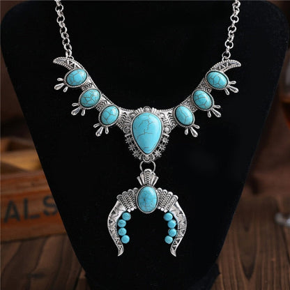 sengpan Christmas wishlist Indian Silvery Chain Squash Flower Necklaces Ethnic  Bohemia Tribal Big Chunky Statement Pendant for Women Moon Maxi Jewelry