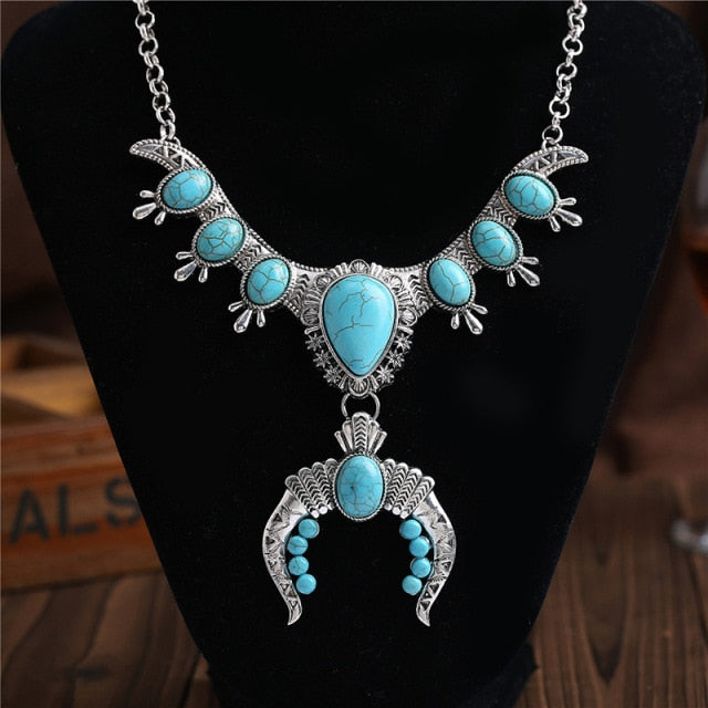 sengpan Christmas wishlist Indian Silvery Chain Squash Flower Necklaces Ethnic  Bohemia Tribal Big Chunky Statement Pendant for Women Moon Maxi Jewelry