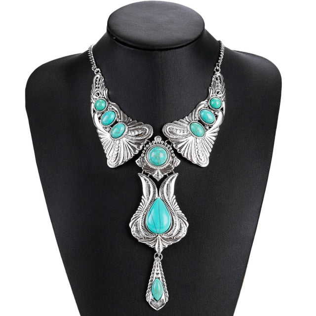 sengpan Christmas wishlist Indian Silvery Chain Squash Flower Necklaces Ethnic  Bohemia Tribal Big Chunky Statement Pendant for Women Moon Maxi Jewelry