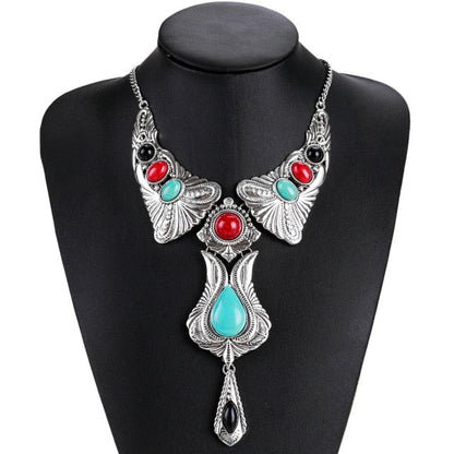 sengpan Christmas wishlist Indian Silvery Chain Squash Flower Necklaces Ethnic  Bohemia Tribal Big Chunky Statement Pendant for Women Moon Maxi Jewelry