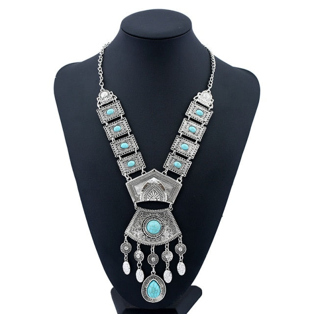 sengpan Christmas wishlist Indian Silvery Chain Squash Flower Necklaces Ethnic  Bohemia Tribal Big Chunky Statement Pendant for Women Moon Maxi Jewelry