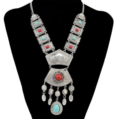 sengpan Christmas wishlist Indian Silvery Chain Squash Flower Necklaces Ethnic  Bohemia Tribal Big Chunky Statement Pendant for Women Moon Maxi Jewelry