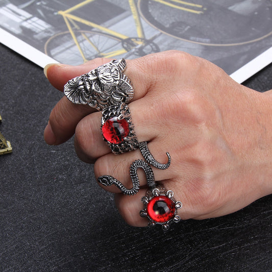 sengpan Cheap Items Goth Punk Vintage Rings For Man Women Panthere Snake Portrait Evil Eye Nightclub DIY Ring Set Slytherin Jewelry