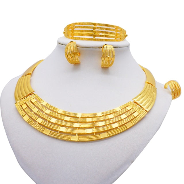 sengpan Gold Jewelry Sets Women Necklace Earrings Dubai African Indian Bridal Accessory flowers Jewelry sets Necklace