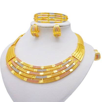 sengpan Gold Jewelry Sets Women Necklace Earrings Dubai African Indian Bridal Accessory flowers Jewelry sets Necklace