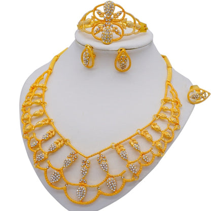 sengpan Gold Jewelry Sets Women Necklace Earrings Dubai African Indian Bridal Accessory flowers Jewelry sets Necklace