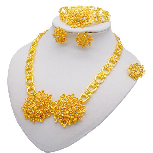 sengpan Gold Jewelry Sets Women Necklace Earrings Dubai African Indian Bridal Accessory flowers Jewelry sets Necklace