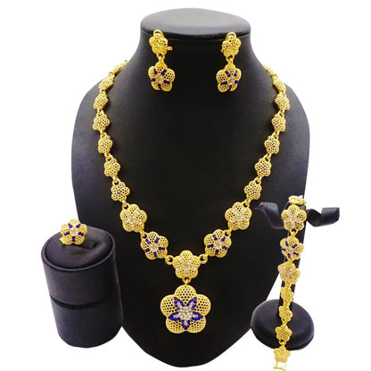 sengpan Gold Jewelry Sets Women Necklace Earrings Dubai African Indian Bridal Accessory flowers Jewelry sets Necklace