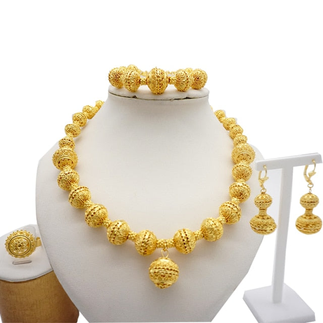 sengpan Gold Jewelry Sets Women Necklace Earrings Dubai African Indian Bridal Accessory flowers Jewelry sets Necklace