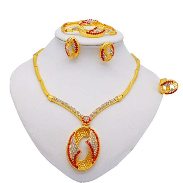 sengpan Gold Jewelry Sets Women Necklace Earrings Dubai African Indian Bridal Accessory flowers Jewelry sets Necklace