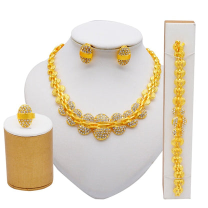 sengpan Gold Jewelry Sets Women Necklace Earrings Dubai African Indian Bridal Accessory flowers Jewelry sets Necklace