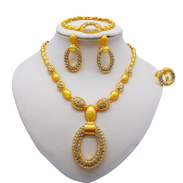 sengpan Gold Jewelry Sets Women Necklace Earrings Dubai African Indian Bridal Accessory flowers Jewelry sets Necklace