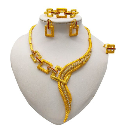 sengpan Gold Jewelry Sets Women Necklace Earrings Dubai African Indian Bridal Accessory flowers Jewelry sets Necklace