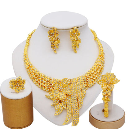 sengpan Gold Jewelry Sets Women Necklace Earrings Dubai African Indian Bridal Accessory flowers Jewelry sets Necklace