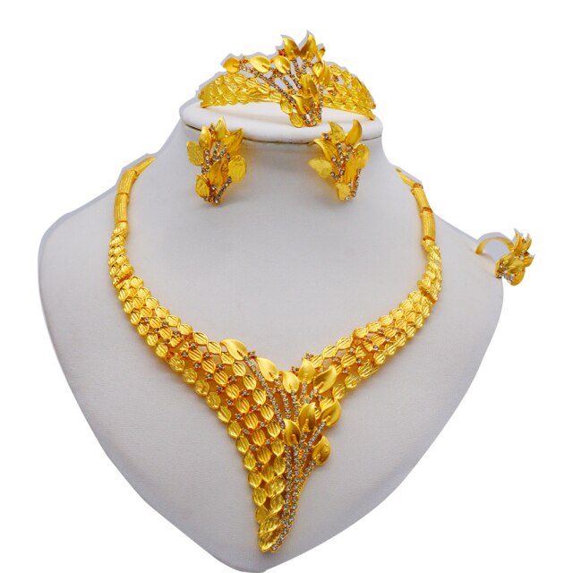 sengpan Gold Jewelry Sets Women Necklace Earrings Dubai African Indian Bridal Accessory flowers Jewelry sets Necklace