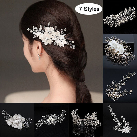 sengpan Christmas gifts for her Wedding Elegant Crystal Bride Hair Comb Headwear Flashing Ornaments Rhinestone Pearl Bridal Hair Clip Accessories Jewelry