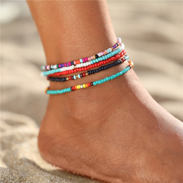 sengpan Bohemian Colorful Eye Beads Anklets For Women Gold Color Summer Ocean Beach Ankle Bracelet Foot Leg Chain Jewelry  NEW