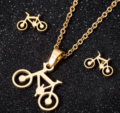 sengpan Bohemian Tree of Life Necklaces Gold Stainless Steel Jewelry Sets for Women Cute Bicycle Butterfly Earrings Creative Lover Gift