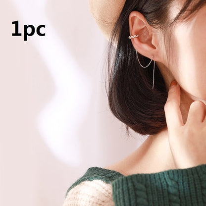 sengpan 1 PC Ear Clip Long Tassel Earrings for Women  Zircon Ear Cuff Earring Ear Line Fashion Jewelry Gift