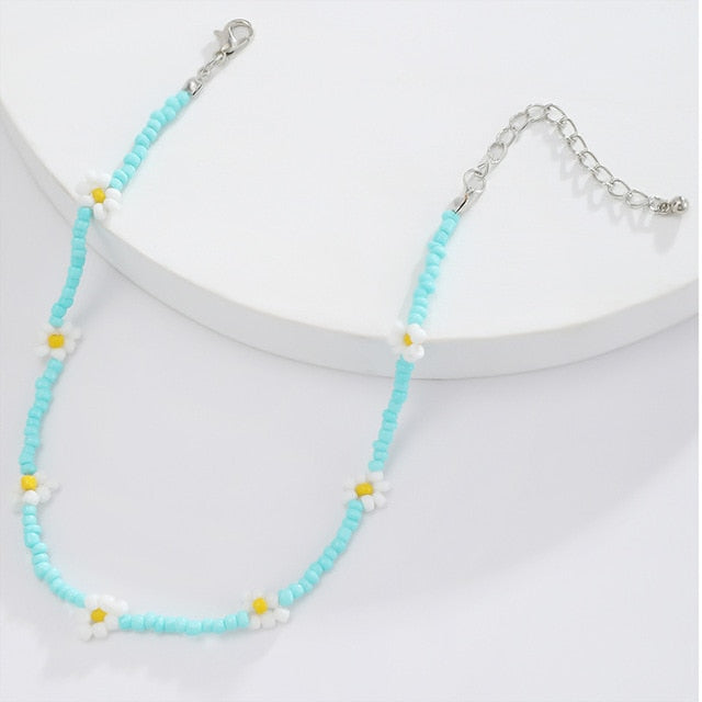 sengpan Christmas wishlist New Korean Sweet Colorful Little Daisy Acrylic Flowers Boho Beaded Clavicle Necklaces for Women Girls Jewelry