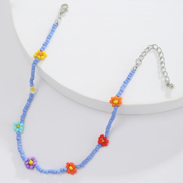 sengpan Christmas wishlist New Korean Sweet Colorful Little Daisy Acrylic Flowers Boho Beaded Clavicle Necklaces for Women Girls Jewelry