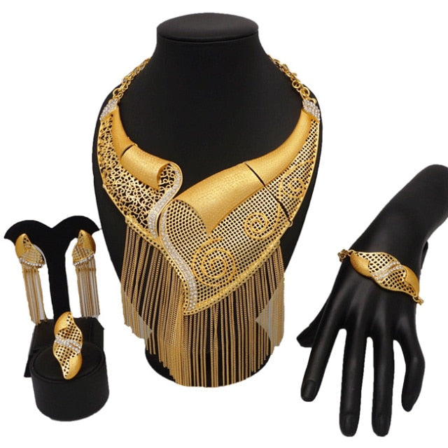 sengpan  jewelry for women Dubai 24k Gold Big Jewelry Sets Women Wedding Long Necklace Ethiopian Set Traditional Long Jewellery