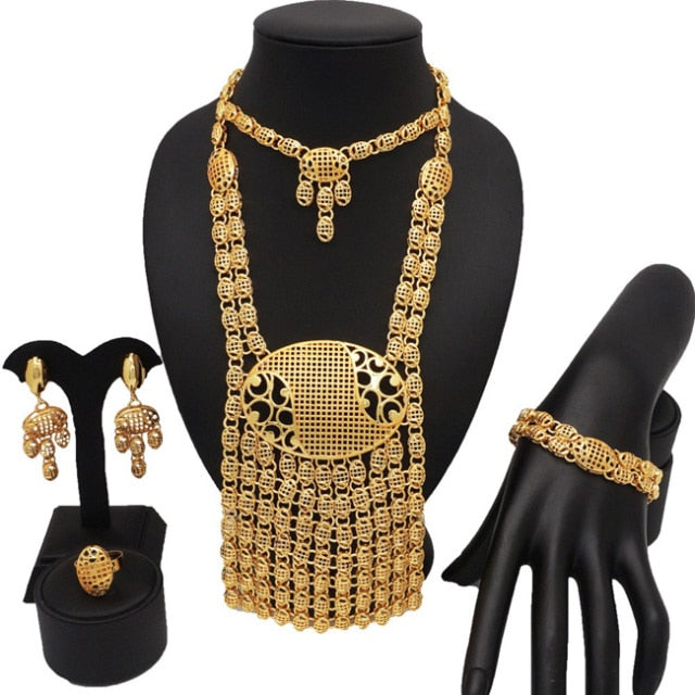 sengpan  jewelry for women Dubai 24k Gold Big Jewelry Sets Women Wedding Long Necklace Ethiopian Set Traditional Long Jewellery