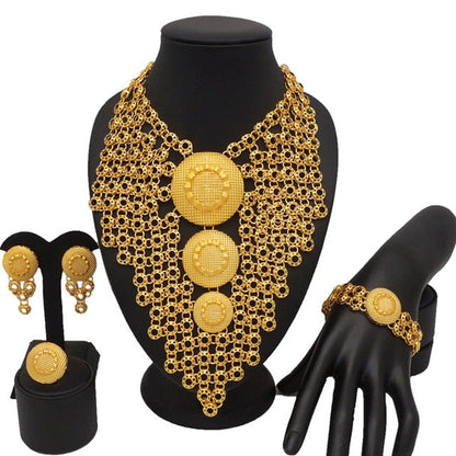 sengpan  jewelry for women Dubai 24k Gold Big Jewelry Sets Women Wedding Long Necklace Ethiopian Set Traditional Long Jewellery