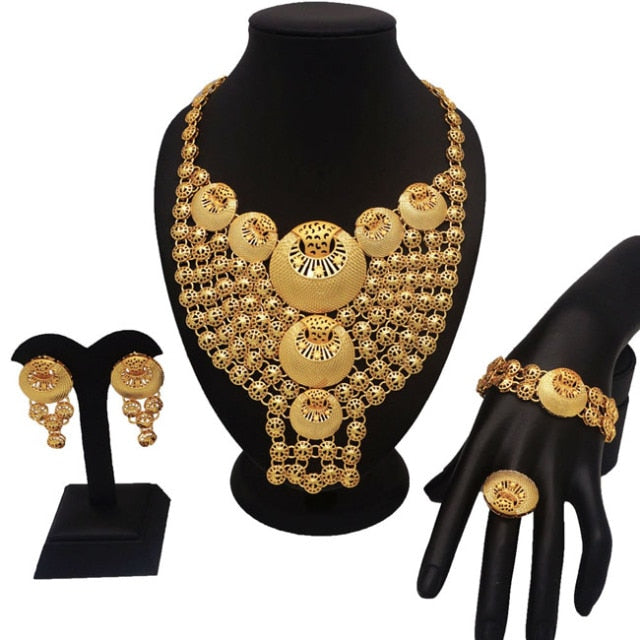 sengpan  jewelry for women Dubai 24k Gold Big Jewelry Sets Women Wedding Long Necklace Ethiopian Set Traditional Long Jewellery