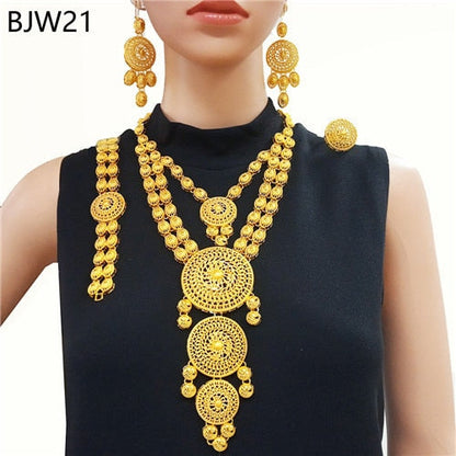 sengpan  jewelry for women Dubai 24k Gold Big Jewelry Sets Women Wedding Long Necklace Ethiopian Set Traditional Long Jewellery