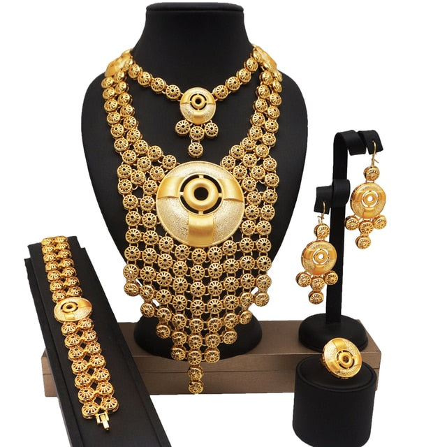 sengpan  jewelry for women Dubai 24k Gold Big Jewelry Sets Women Wedding Long Necklace Ethiopian Set Traditional Long Jewellery