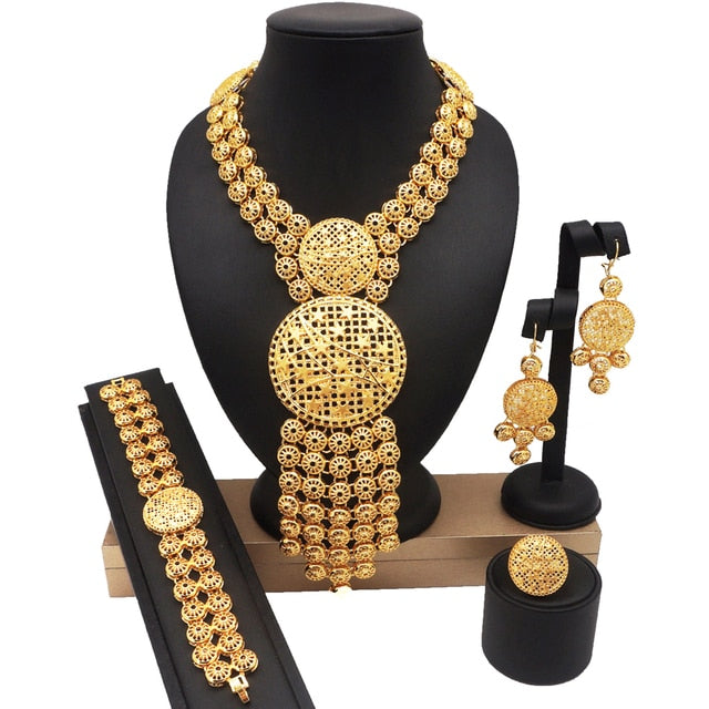 sengpan  jewelry for women Dubai 24k Gold Big Jewelry Sets Women Wedding Long Necklace Ethiopian Set Traditional Long Jewellery