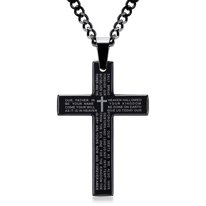 sengpan Retro Christian Jesus Single Titanium Scripture Cross Necklace Stainless Steel Black Prayer Choker Cross Pendants For Men Colar