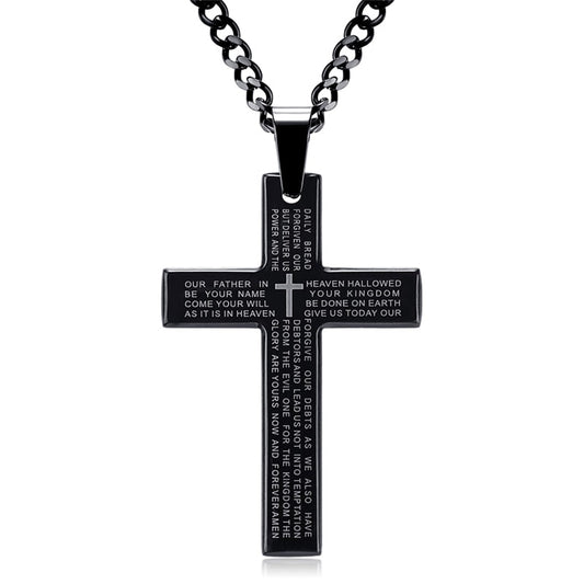 sengpan Retro Christian Jesus Single Titanium Scripture Cross Necklace Stainless Steel Black Prayer Choker Cross Pendants For Men Colar