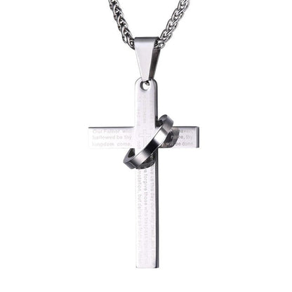 sengpan Retro Christian Jesus Single Titanium Scripture Cross Necklace Stainless Steel Black Prayer Choker Cross Pendants For Men Colar