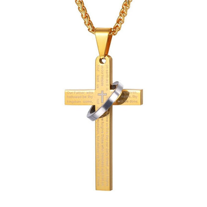 sengpan Retro Christian Jesus Single Titanium Scripture Cross Necklace Stainless Steel Black Prayer Choker Cross Pendants For Men Colar