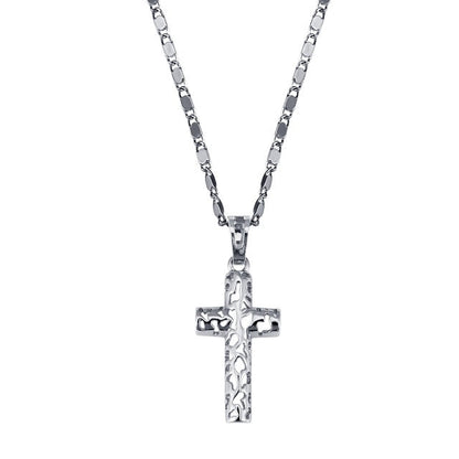 sengpan Retro Christian Jesus Single Titanium Scripture Cross Necklace Stainless Steel Black Prayer Choker Cross Pendants For Men Colar